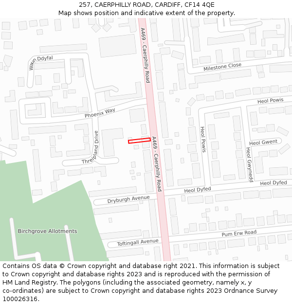 257, CAERPHILLY ROAD, CARDIFF, CF14 4QE: Location map and indicative extent of plot