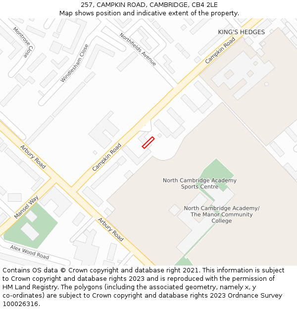 257, CAMPKIN ROAD, CAMBRIDGE, CB4 2LE: Location map and indicative extent of plot