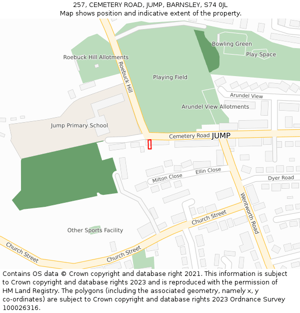 257, CEMETERY ROAD, JUMP, BARNSLEY, S74 0JL: Location map and indicative extent of plot