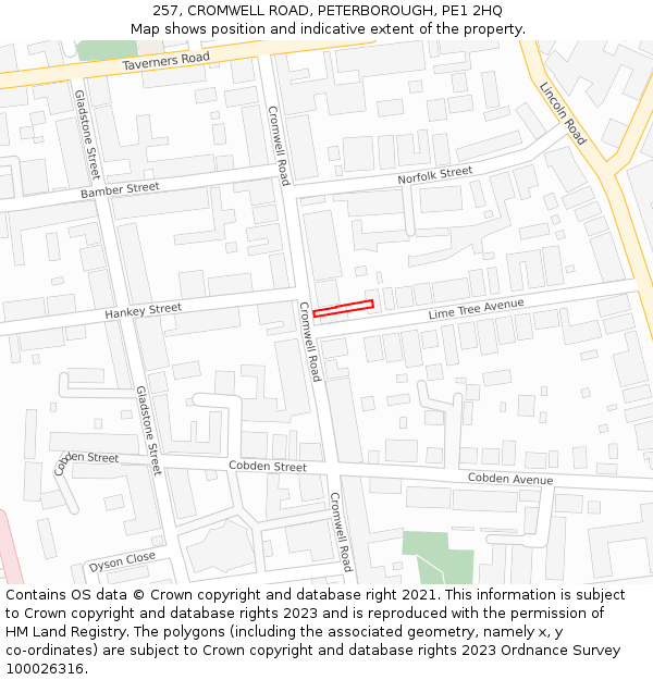 257, CROMWELL ROAD, PETERBOROUGH, PE1 2HQ: Location map and indicative extent of plot