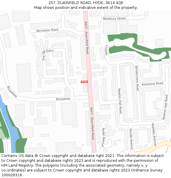 257, DUKINFIELD ROAD, HYDE, SK14 4QE: Location map and indicative extent of plot