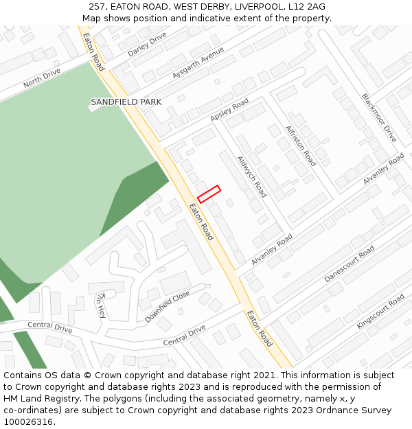 257, EATON ROAD, WEST DERBY, LIVERPOOL, L12 2AG: Location map and indicative extent of plot
