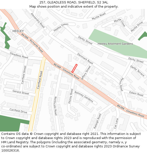 257, GLEADLESS ROAD, SHEFFIELD, S2 3AL: Location map and indicative extent of plot