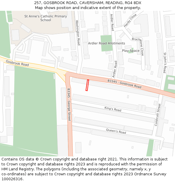 257, GOSBROOK ROAD, CAVERSHAM, READING, RG4 8DX: Location map and indicative extent of plot