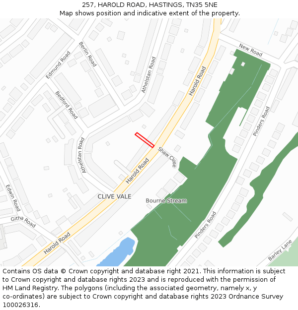 257, HAROLD ROAD, HASTINGS, TN35 5NE: Location map and indicative extent of plot