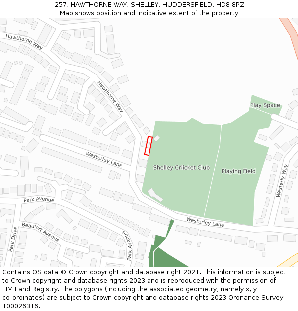 257, HAWTHORNE WAY, SHELLEY, HUDDERSFIELD, HD8 8PZ: Location map and indicative extent of plot