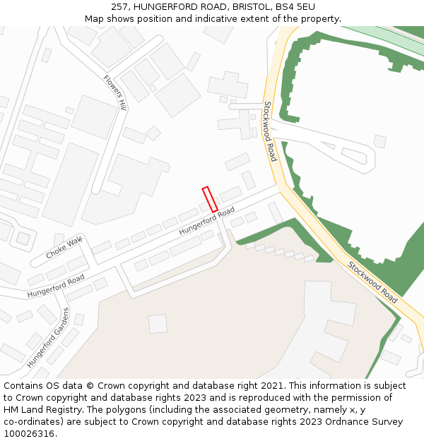 257, HUNGERFORD ROAD, BRISTOL, BS4 5EU: Location map and indicative extent of plot
