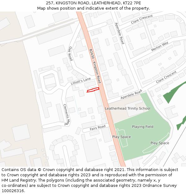 257, KINGSTON ROAD, LEATHERHEAD, KT22 7PE: Location map and indicative extent of plot