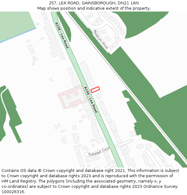 257, LEA ROAD, GAINSBOROUGH, DN21 1AN: Location map and indicative extent of plot