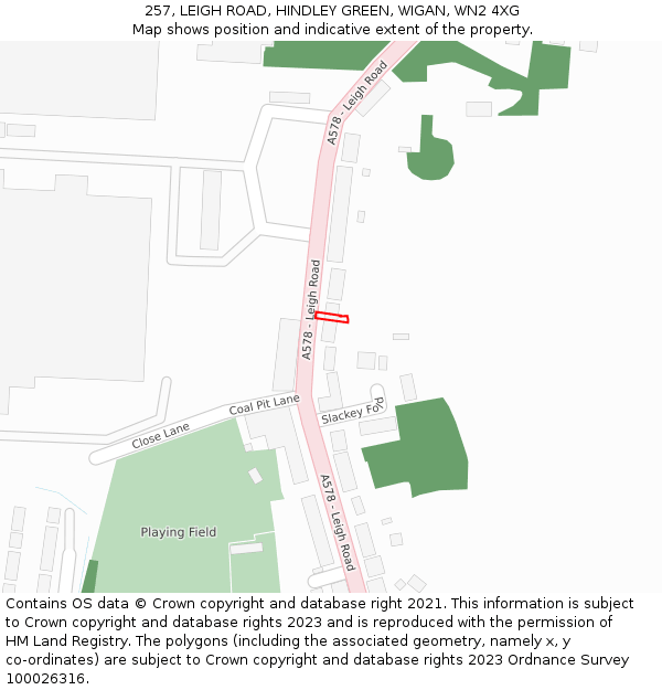 257, LEIGH ROAD, HINDLEY GREEN, WIGAN, WN2 4XG: Location map and indicative extent of plot