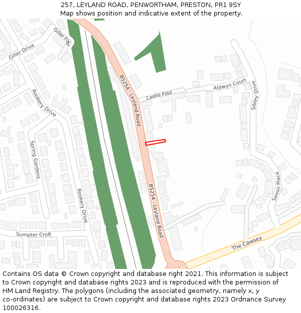 257, LEYLAND ROAD, PENWORTHAM, PRESTON, PR1 9SY: Location map and indicative extent of plot