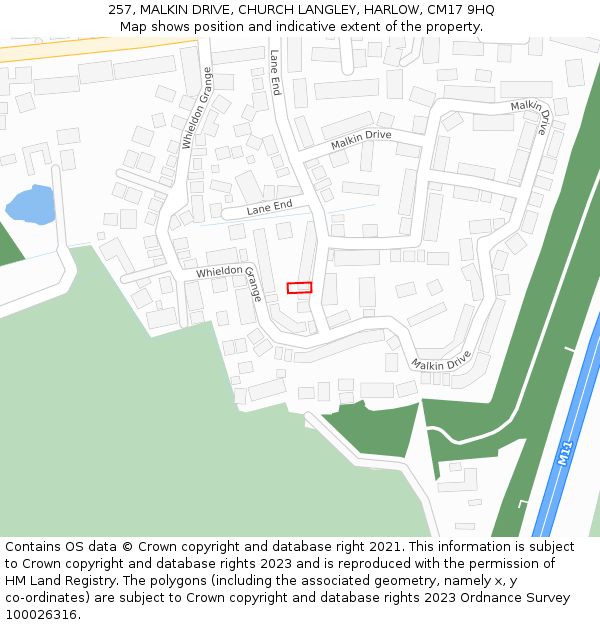 257, MALKIN DRIVE, CHURCH LANGLEY, HARLOW, CM17 9HQ: Location map and indicative extent of plot