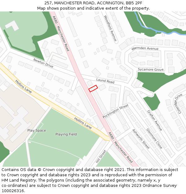 257, MANCHESTER ROAD, ACCRINGTON, BB5 2PF: Location map and indicative extent of plot