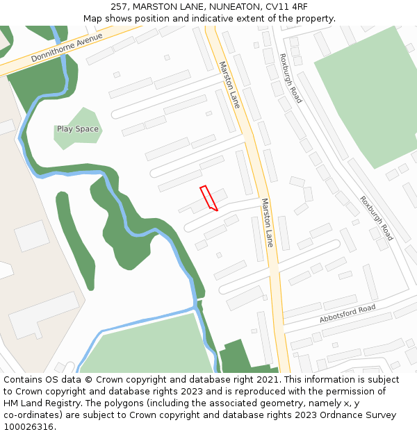 257, MARSTON LANE, NUNEATON, CV11 4RF: Location map and indicative extent of plot