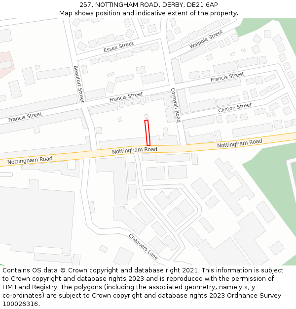 257, NOTTINGHAM ROAD, DERBY, DE21 6AP: Location map and indicative extent of plot