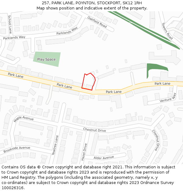 257, PARK LANE, POYNTON, STOCKPORT, SK12 1RH: Location map and indicative extent of plot