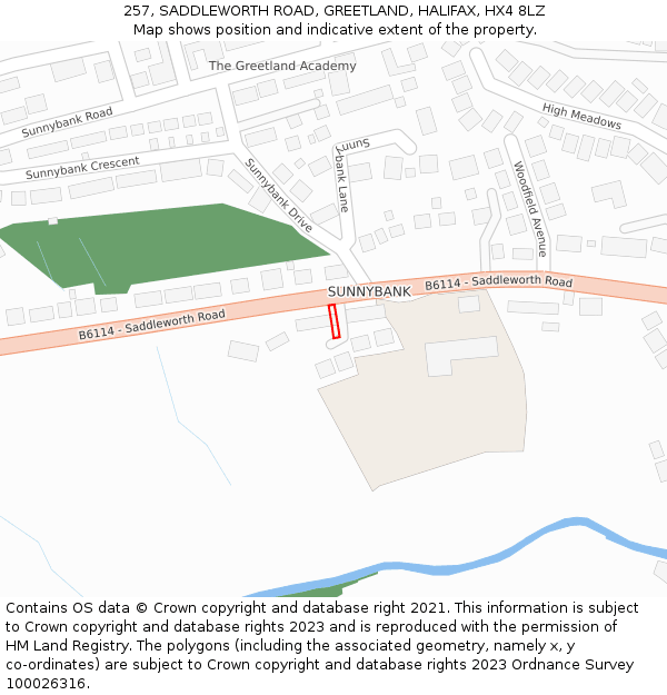 257, SADDLEWORTH ROAD, GREETLAND, HALIFAX, HX4 8LZ: Location map and indicative extent of plot