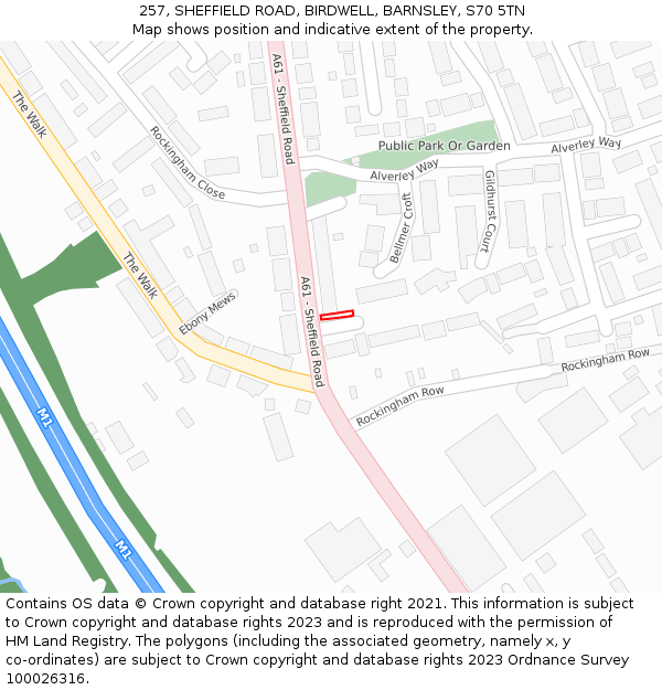 257, SHEFFIELD ROAD, BIRDWELL, BARNSLEY, S70 5TN: Location map and indicative extent of plot