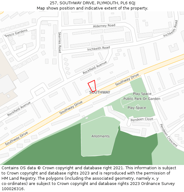 257, SOUTHWAY DRIVE, PLYMOUTH, PL6 6QJ: Location map and indicative extent of plot