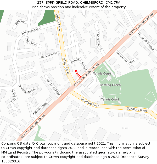 257, SPRINGFIELD ROAD, CHELMSFORD, CM1 7RA: Location map and indicative extent of plot