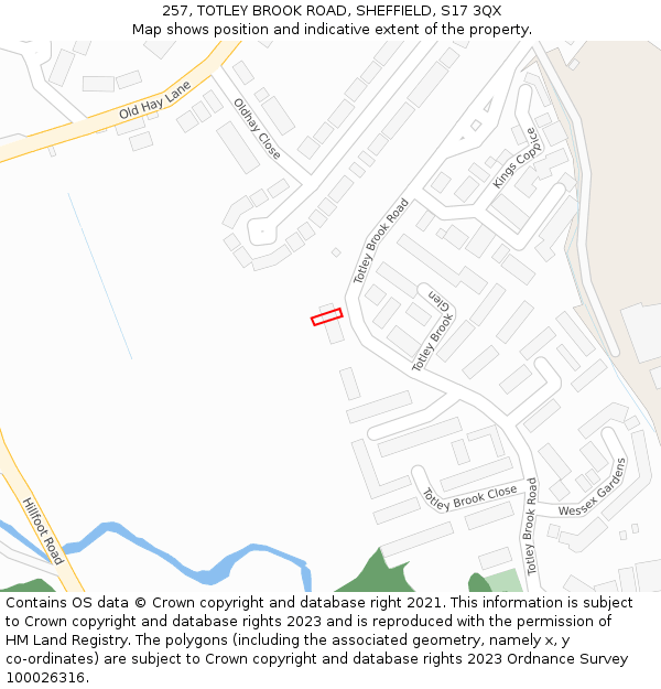 257, TOTLEY BROOK ROAD, SHEFFIELD, S17 3QX: Location map and indicative extent of plot