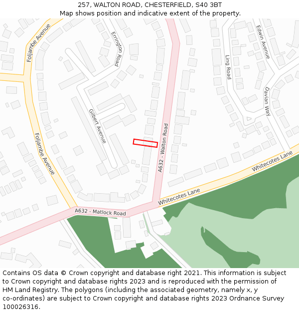 257, WALTON ROAD, CHESTERFIELD, S40 3BT: Location map and indicative extent of plot
