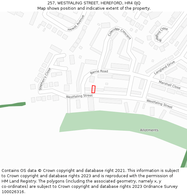 257, WESTFALING STREET, HEREFORD, HR4 0JQ: Location map and indicative extent of plot