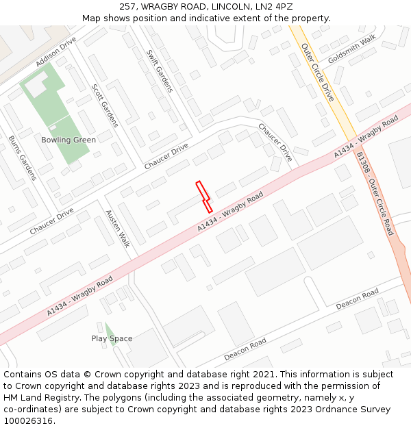 257, WRAGBY ROAD, LINCOLN, LN2 4PZ: Location map and indicative extent of plot