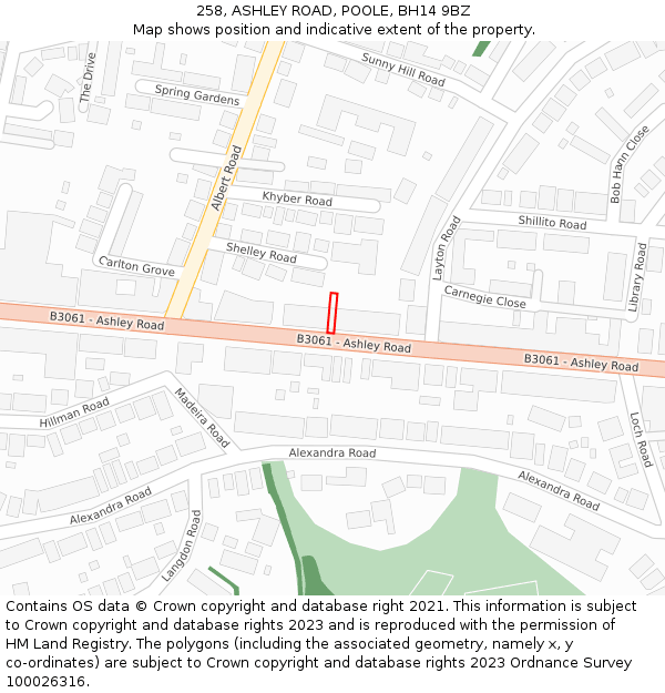 258, ASHLEY ROAD, POOLE, BH14 9BZ: Location map and indicative extent of plot