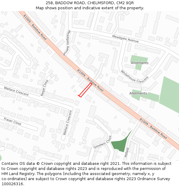 258, BADDOW ROAD, CHELMSFORD, CM2 9QR: Location map and indicative extent of plot