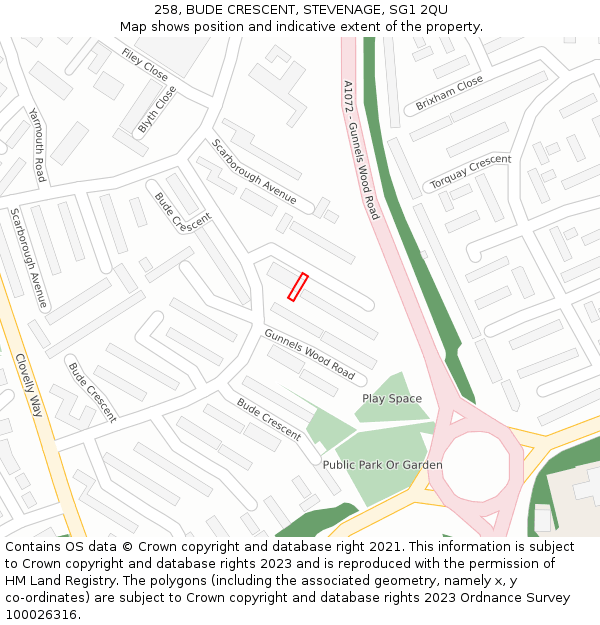 258, BUDE CRESCENT, STEVENAGE, SG1 2QU: Location map and indicative extent of plot