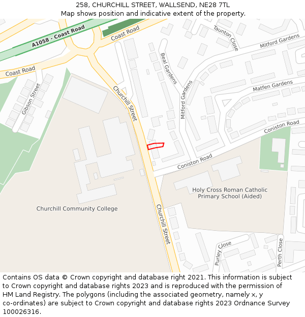 258, CHURCHILL STREET, WALLSEND, NE28 7TL: Location map and indicative extent of plot