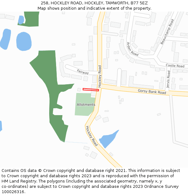 258, HOCKLEY ROAD, HOCKLEY, TAMWORTH, B77 5EZ: Location map and indicative extent of plot