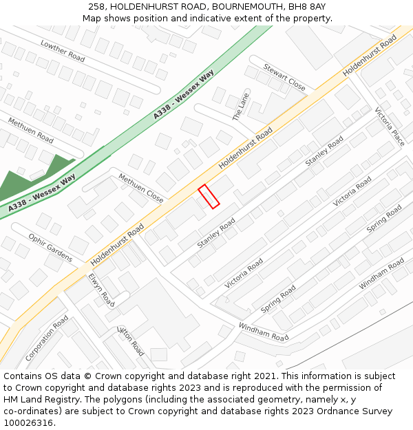 258, HOLDENHURST ROAD, BOURNEMOUTH, BH8 8AY: Location map and indicative extent of plot