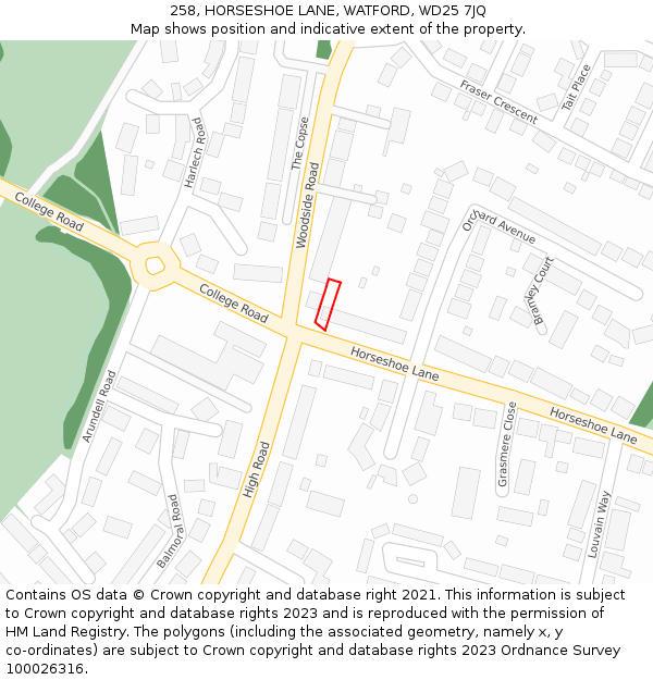 258, HORSESHOE LANE, WATFORD, WD25 7JQ: Location map and indicative extent of plot