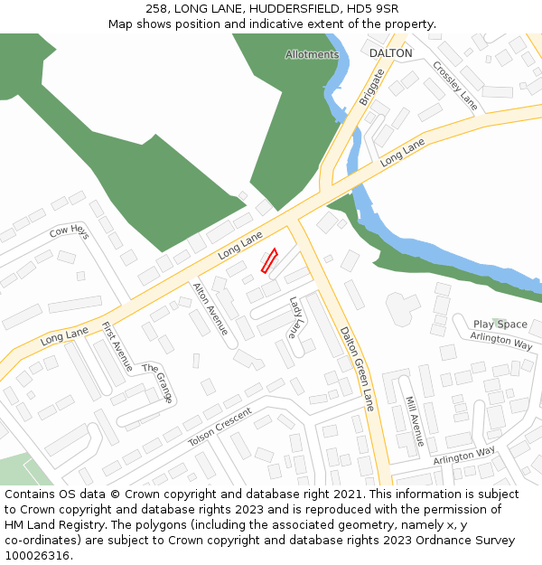 258, LONG LANE, HUDDERSFIELD, HD5 9SR: Location map and indicative extent of plot