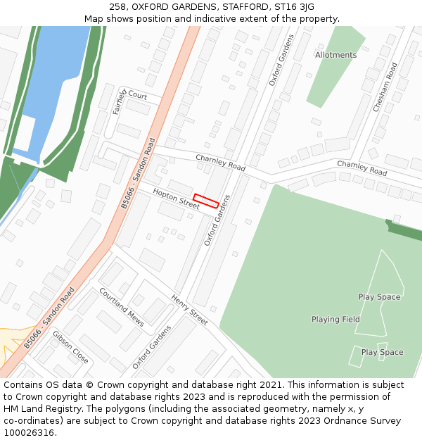 258, OXFORD GARDENS, STAFFORD, ST16 3JG: Location map and indicative extent of plot