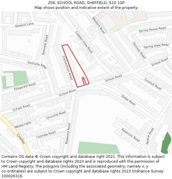 258, SCHOOL ROAD, SHEFFIELD, S10 1GP: Location map and indicative extent of plot