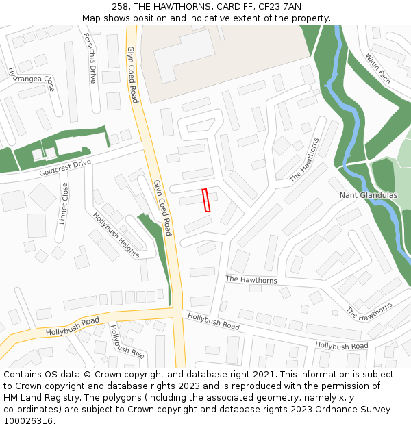 258, THE HAWTHORNS, CARDIFF, CF23 7AN: Location map and indicative extent of plot