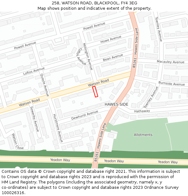 258, WATSON ROAD, BLACKPOOL, FY4 3EG: Location map and indicative extent of plot