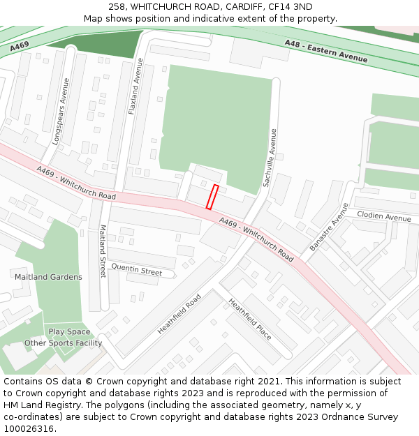 258, WHITCHURCH ROAD, CARDIFF, CF14 3ND: Location map and indicative extent of plot