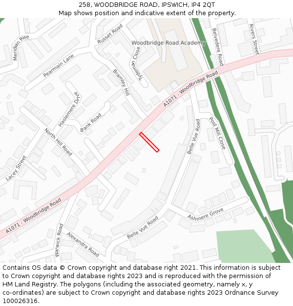 258, WOODBRIDGE ROAD, IPSWICH, IP4 2QT: Location map and indicative extent of plot