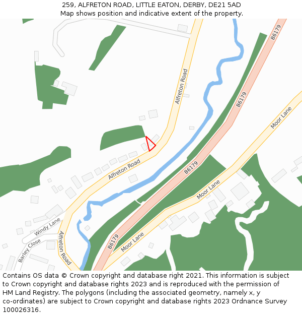 259, ALFRETON ROAD, LITTLE EATON, DERBY, DE21 5AD: Location map and indicative extent of plot