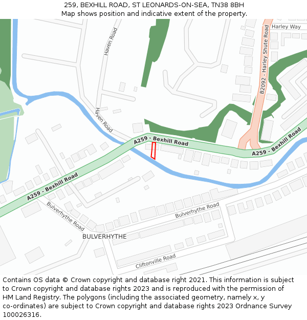 259, BEXHILL ROAD, ST LEONARDS-ON-SEA, TN38 8BH: Location map and indicative extent of plot