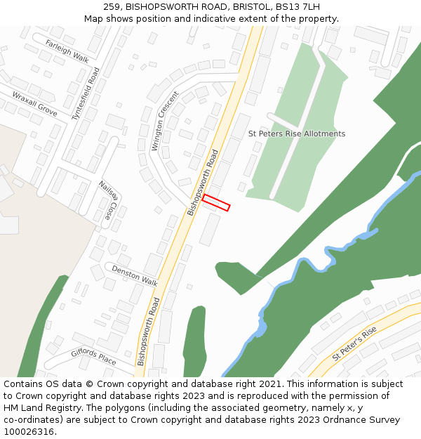 259, BISHOPSWORTH ROAD, BRISTOL, BS13 7LH: Location map and indicative extent of plot