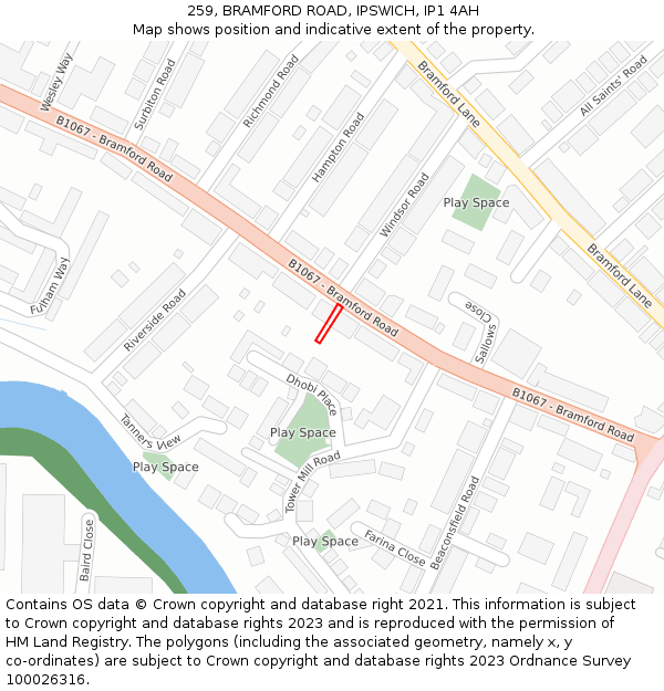 259, BRAMFORD ROAD, IPSWICH, IP1 4AH: Location map and indicative extent of plot