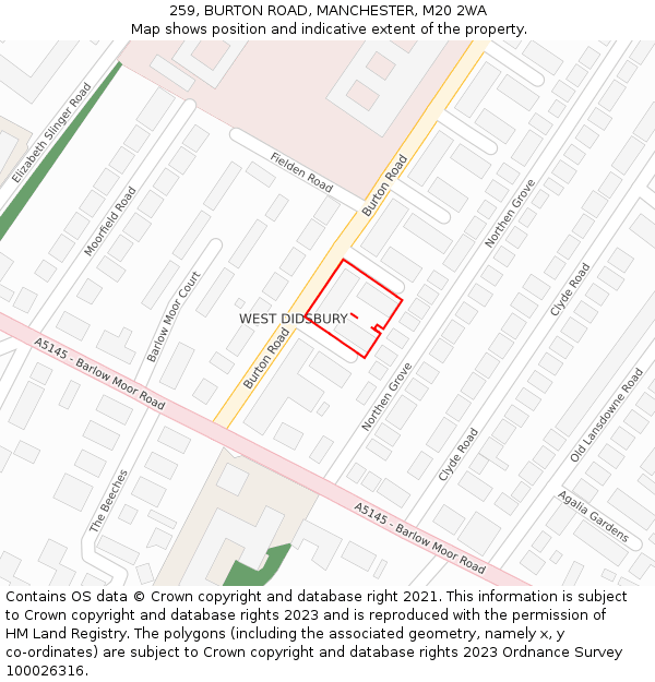 259, BURTON ROAD, MANCHESTER, M20 2WA: Location map and indicative extent of plot