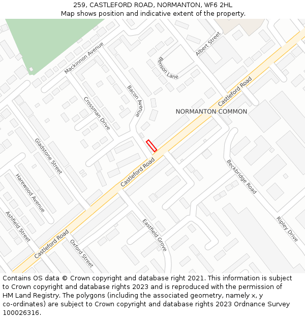 259, CASTLEFORD ROAD, NORMANTON, WF6 2HL: Location map and indicative extent of plot