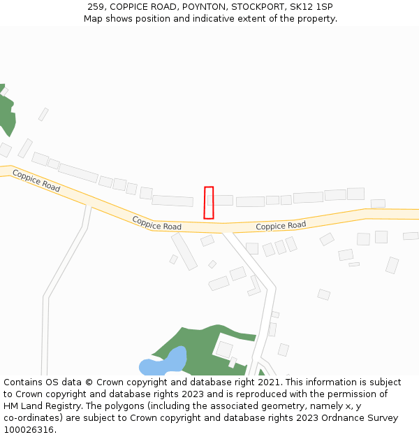 259, COPPICE ROAD, POYNTON, STOCKPORT, SK12 1SP: Location map and indicative extent of plot