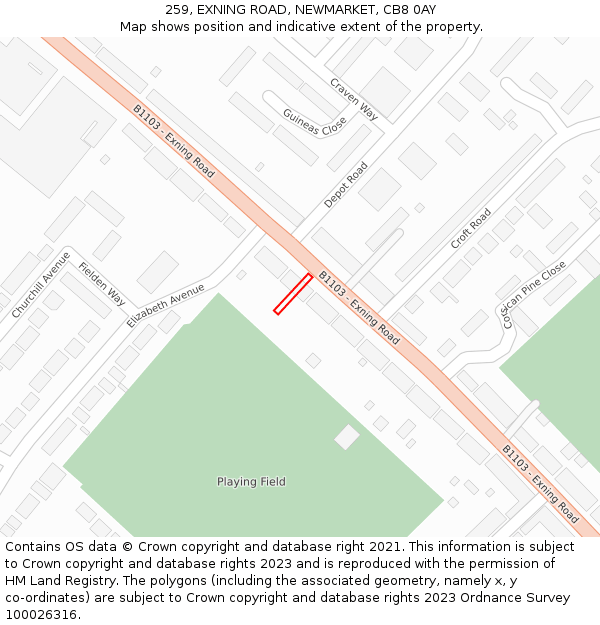 259, EXNING ROAD, NEWMARKET, CB8 0AY: Location map and indicative extent of plot